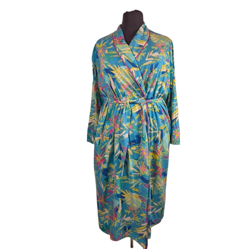 Alexander Del Rossa Women's Robe Size 3X Midi Tropical Long Sleeve